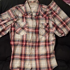 Casual Plaid Button-Down Shirt - Red, Blue, and Cream